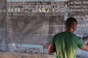 No computers, so Ghanaian teaches Word on blackboard